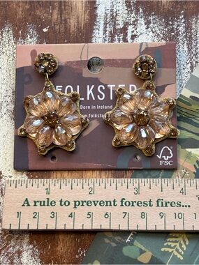 Folkster Gold-Tone Rose Crystal Flower Drop Earrings